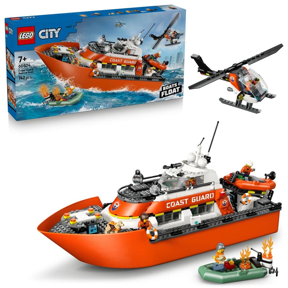 LEGO City 60504 Coast Guard Rescue Boat - Barca di salvataggio della Guardia Costiera con elicottero