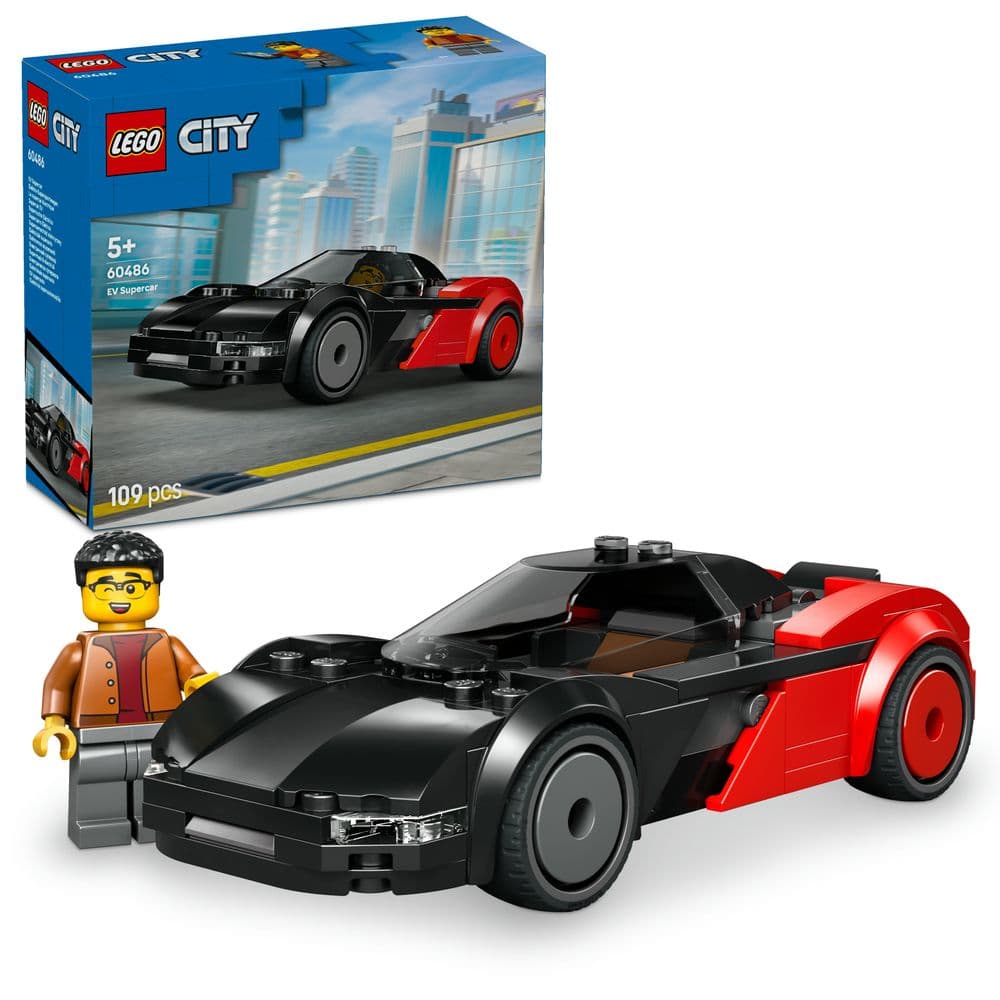 LEGO City Rides 60486 EV Supercar - Auto sportiva elettrica con minifigura baby pilota